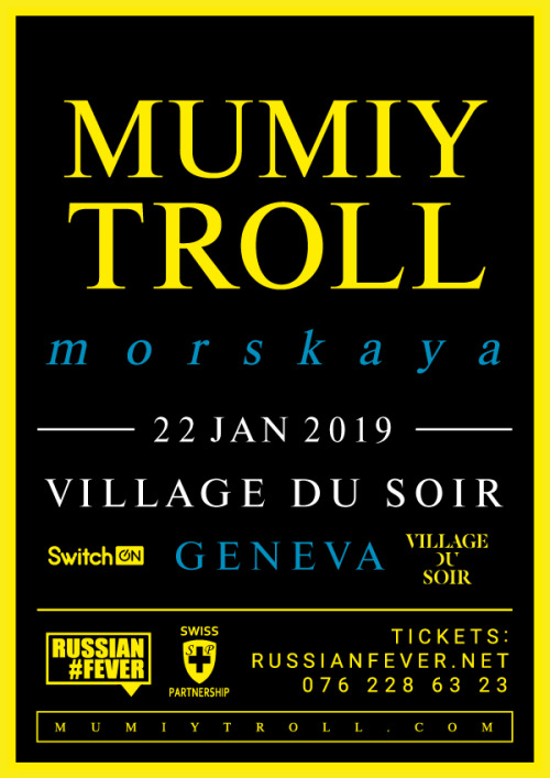 Mumiy Troll in Geneva, Switzerland! January 22, Village du Soir
Tickets: https://www.weezevent.com/mumiy-troll-geneva