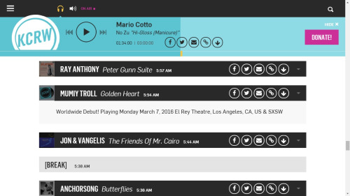 We are in great company. Our «Golden heart» official debut in US is now on Air KCRW by very best @chrisdouridas
http://www.kcrw.com/.VtJfbgCqPoU.mailto